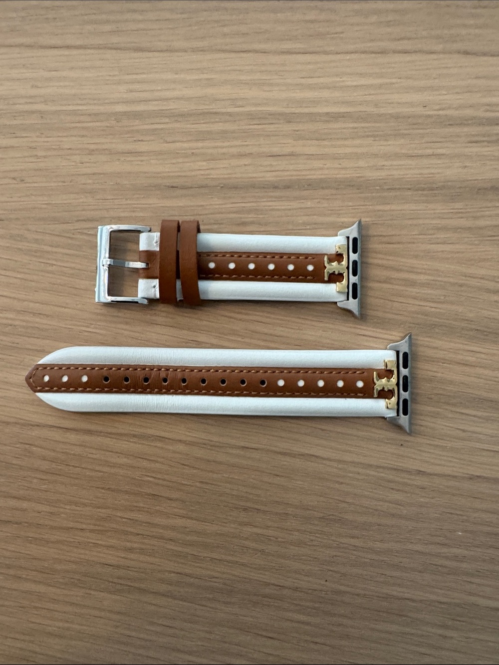 Tory Burch Classic Brown and White Leather Watch Band for Smartwatches